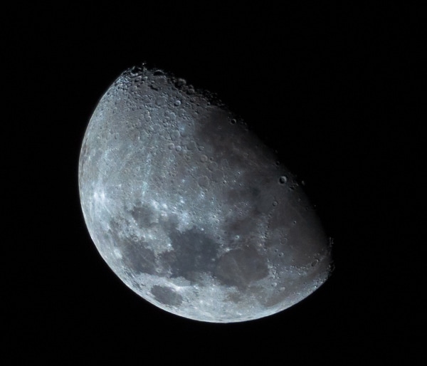 Nighttime shot of the moon during the waxing phase