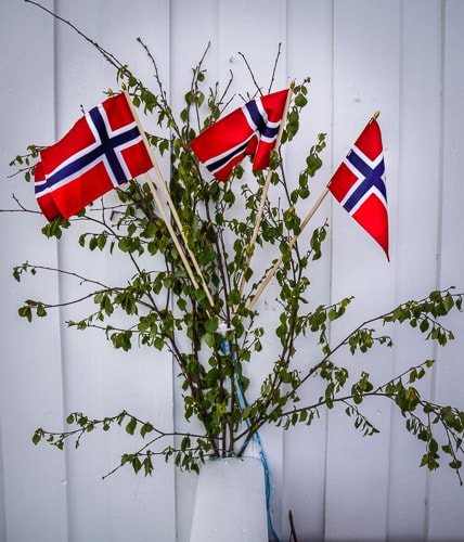 Norwegian flags on a wall