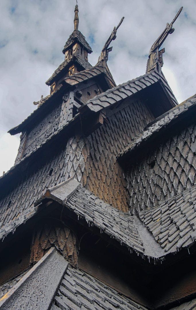 wooden stave church exterior dragon heads