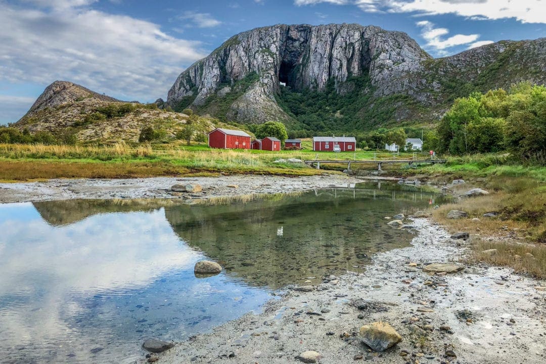 Water views to Torghatten's hole in the mountain