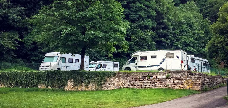 Motorhome prked in Ribeauville camperstop on our Alsace road trip