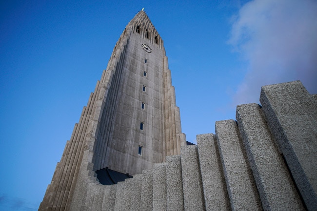 Hallgrimskirkja church with architecture based on looking like a volcano