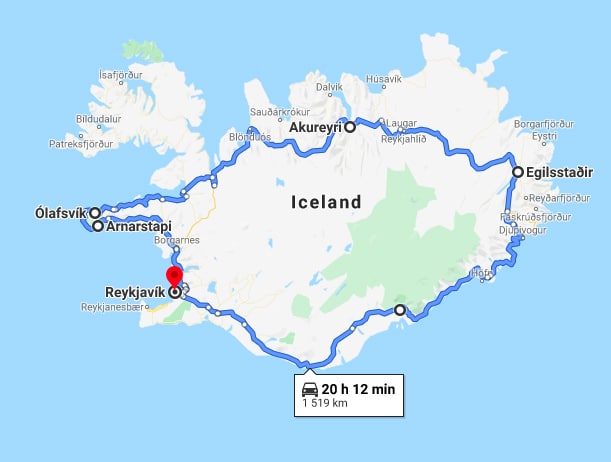 ring road of Iceland map