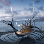 Sun voyager sculture with cloudy background in Reykjavik