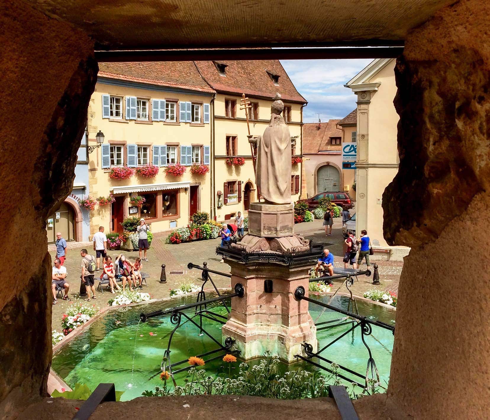 Eguisheim fountain seen from castle walls