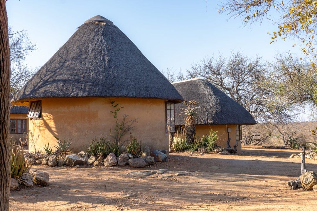 Bush-camp-at-Klaserie with straw roofs.