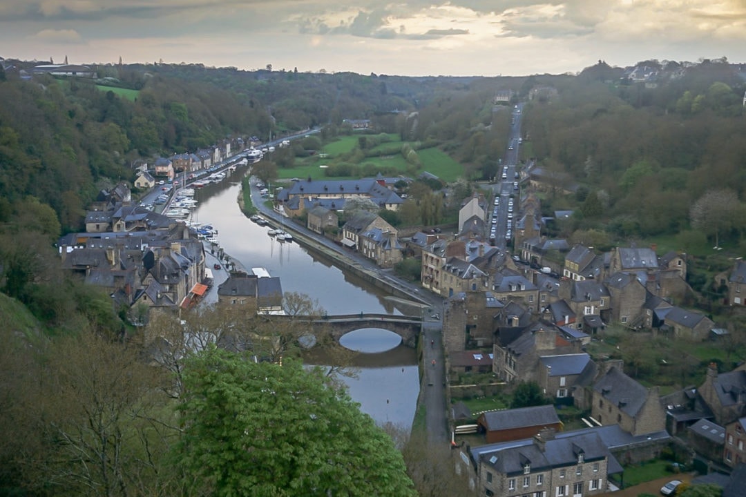 Dinan from above showing its winding river and urbanisation