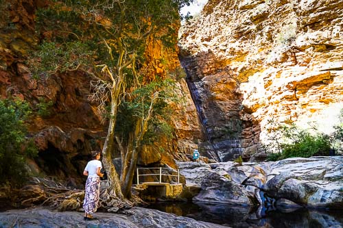 Meiringspoort falls huge roacks with water flowing down between