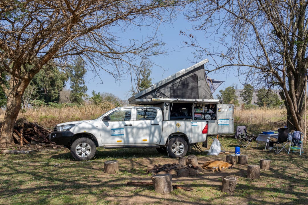 Our-4wd-parked-at-a-campsite-at-the-monkey-volunteering-centre