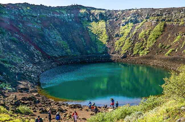 Kerid Crater in Iceland - a huge crater with a pool of water in the bottom