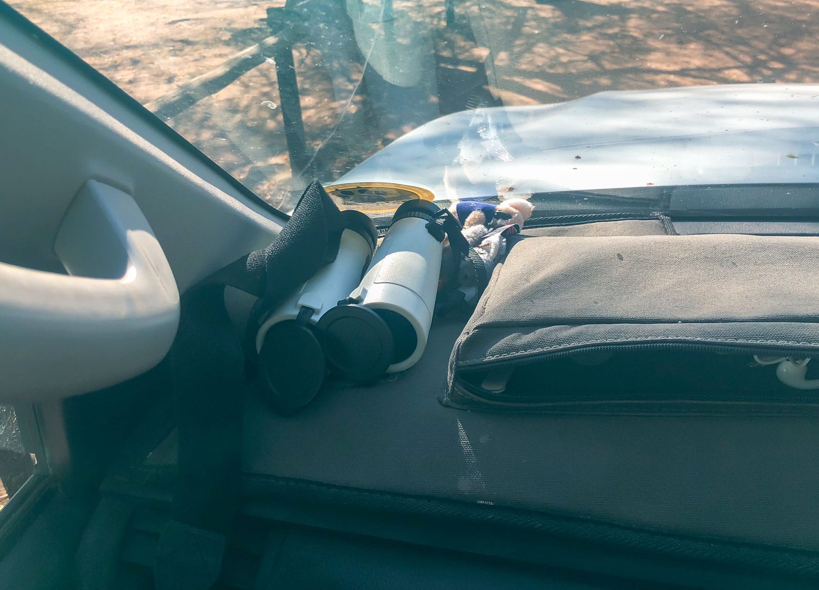safari accessories - Avalon-binoculars-on-the-dash-of-our-Hilux