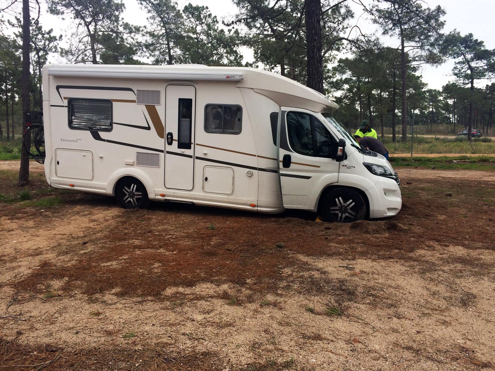Campervanning in Portugal - Our bogged motorhome at Monte Gordo campsite