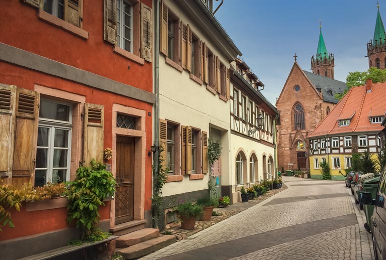 ladenburg street with chuch in the background