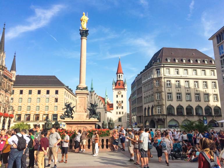 Munich town centre with a large column statue
