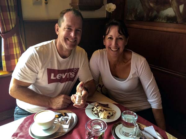 lars and shelley eating back forest gateau