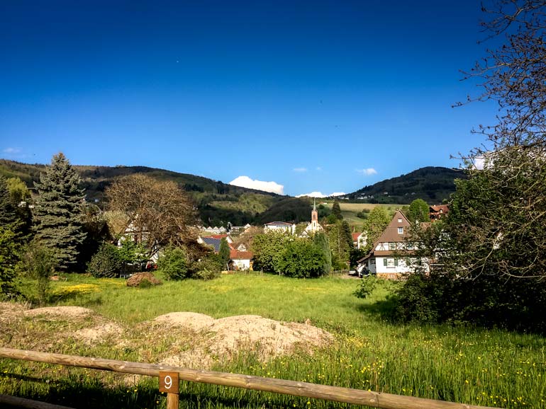 View across a field towards the village of Sasbachwalden