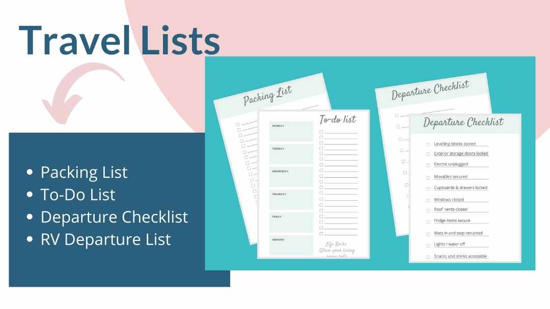 Travel Lists included in the Free Printable road trip  planner