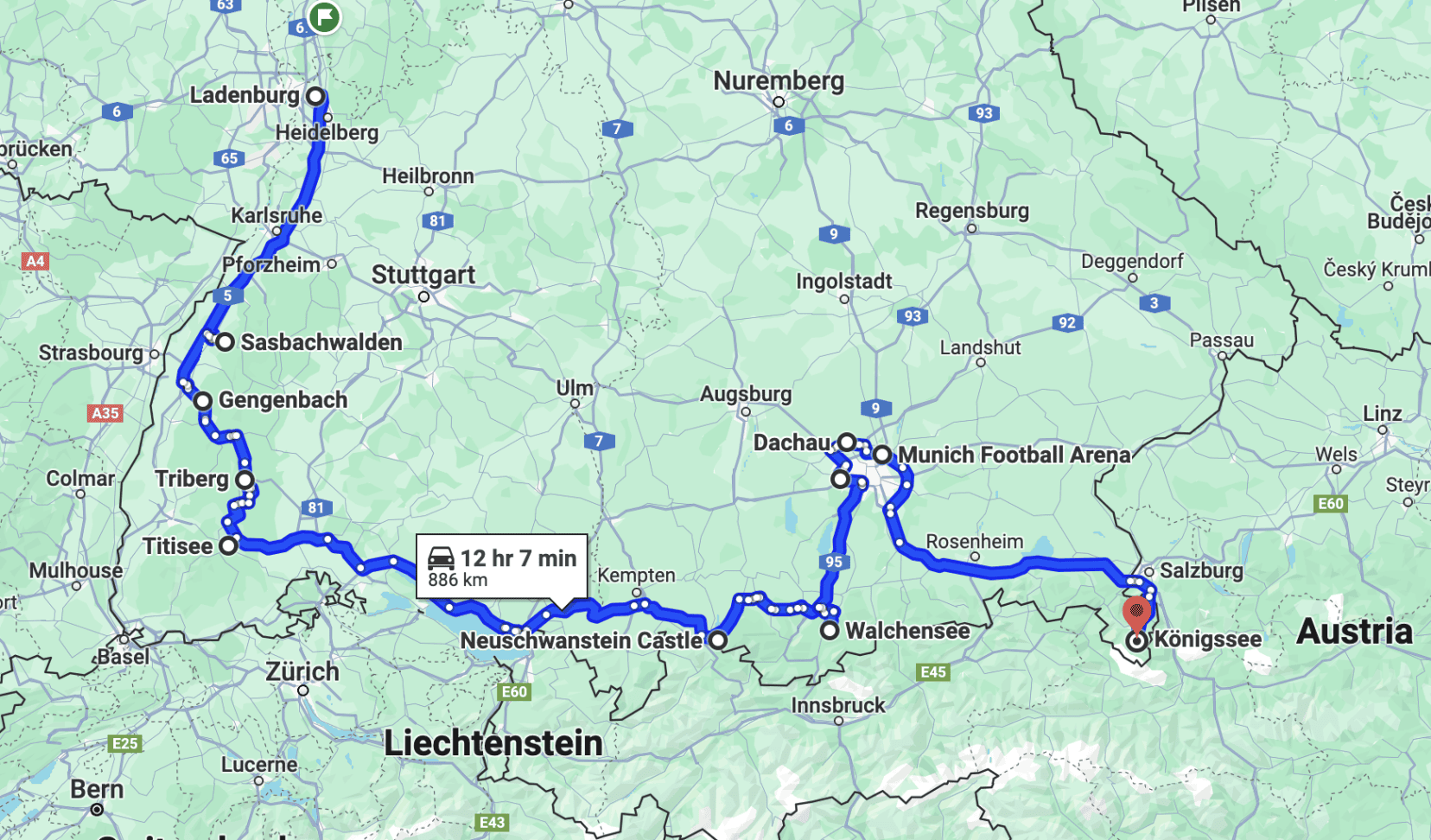 Germany Motorhome Road Trip Route Map