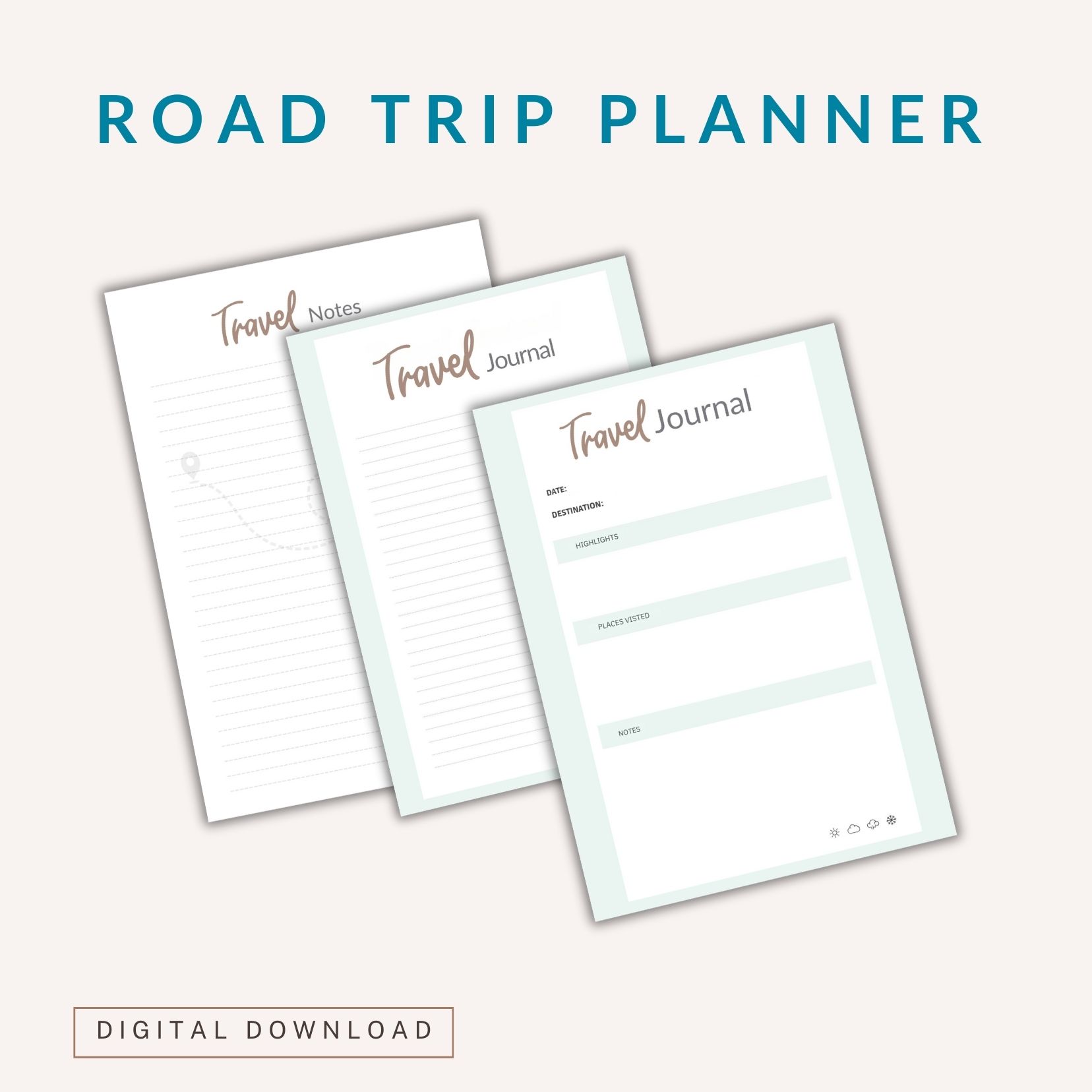 Road trip planner Journal pages