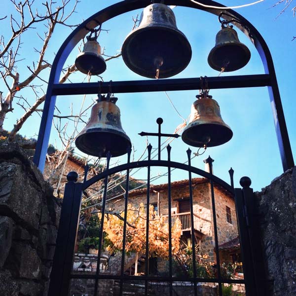 Bells on the gate of the Philosophou monastery