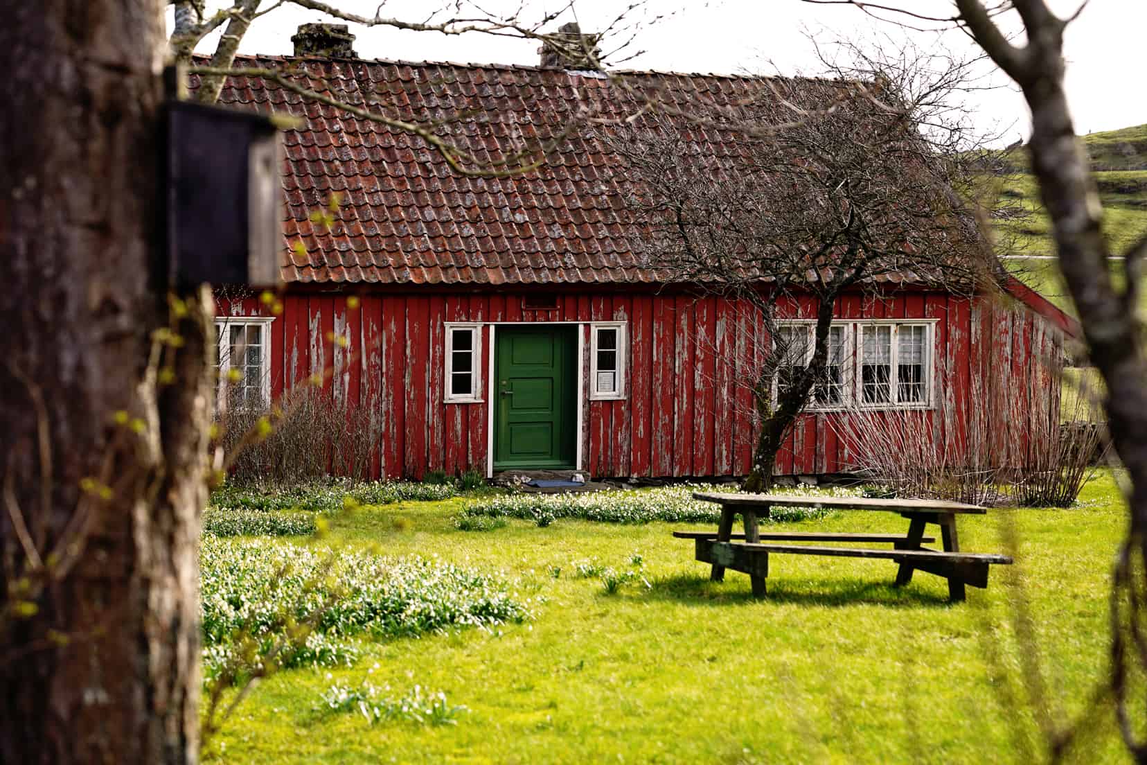 Derikhuset old farmhouse in a green grass garden