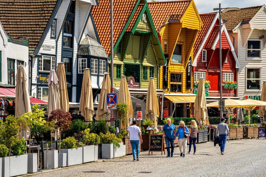 Stavanger Harbouside with colourful wooden houses and cafes