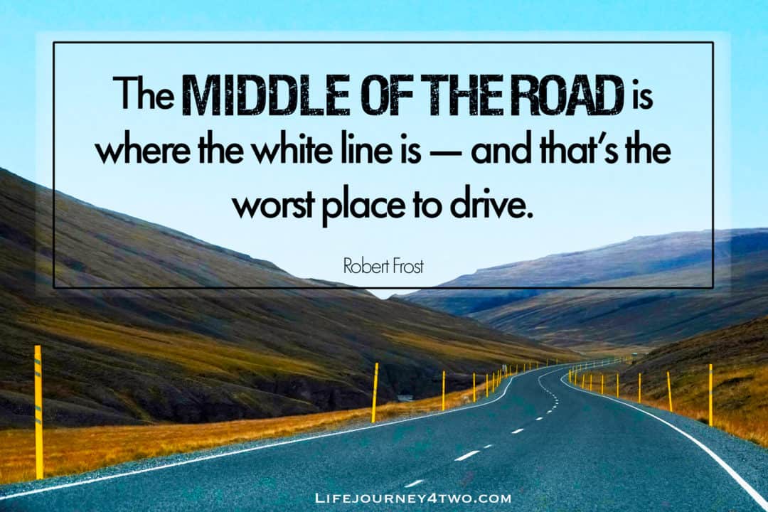 Road trip quote on image of road with a dotted white line and mountains in teh background