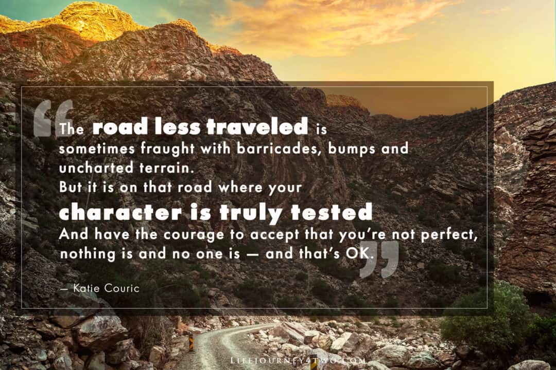 Road trip quote on roacky mountaineous road