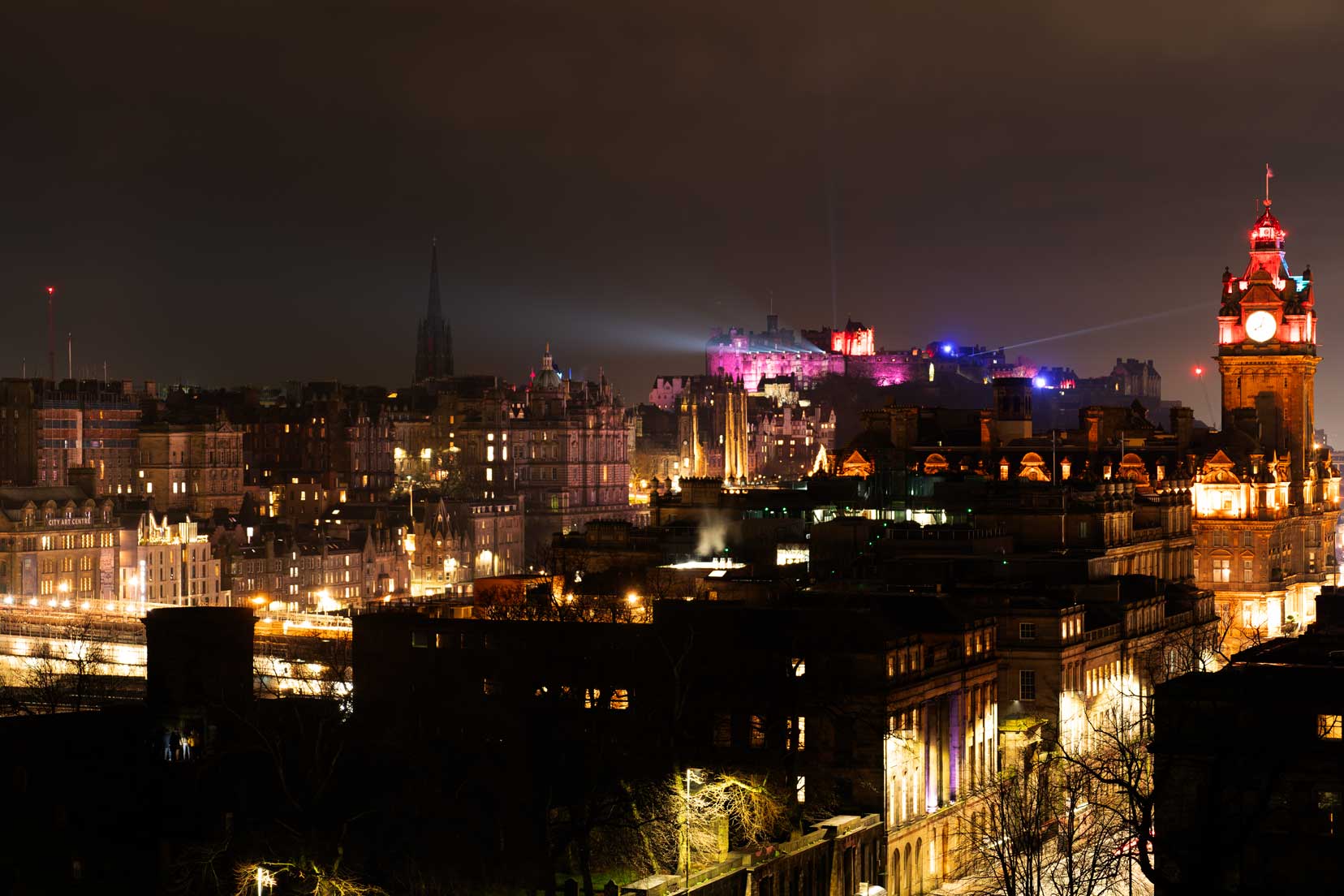 City-scape-of-Scotland at night with lights of edinburgh 