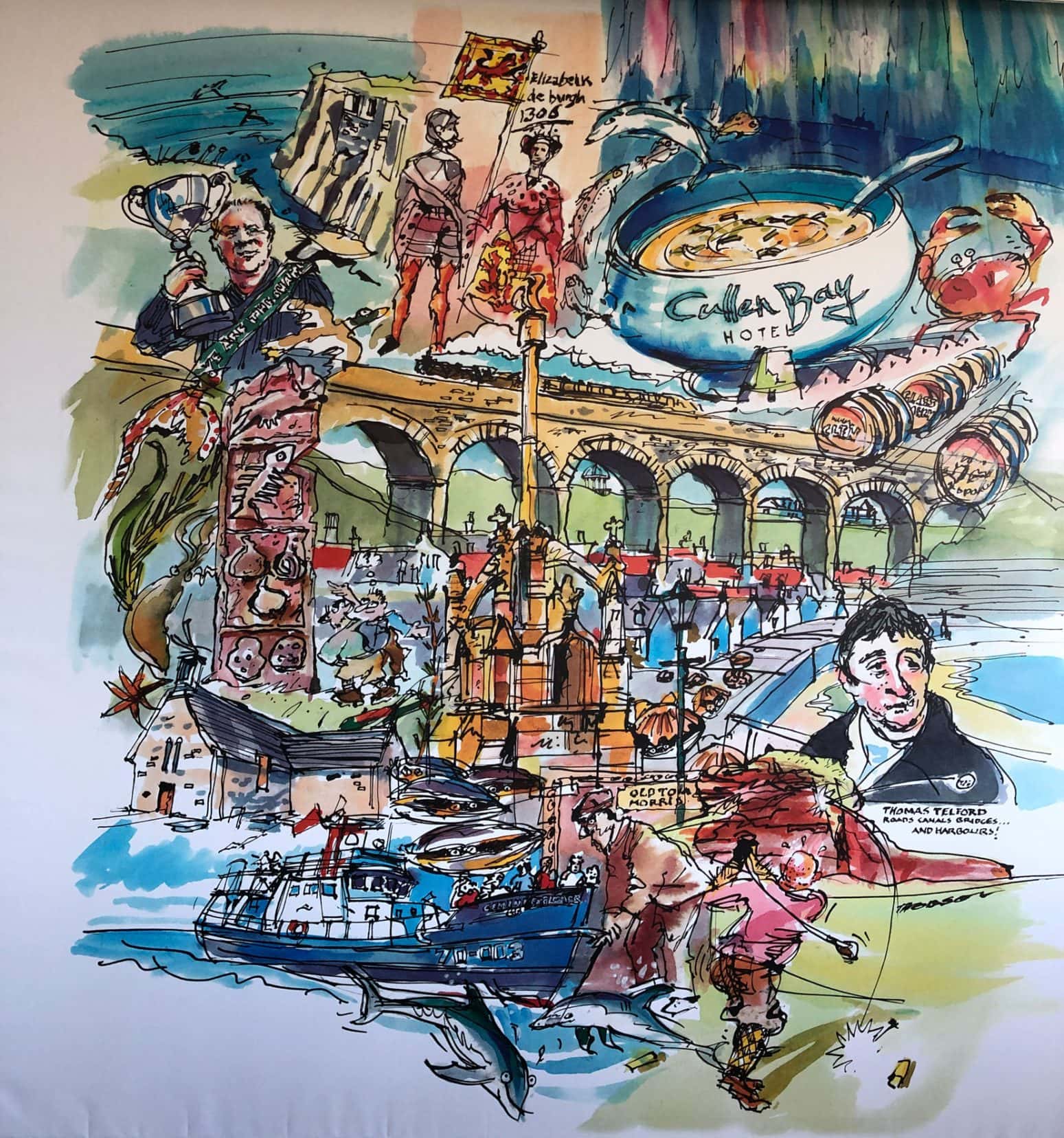 Colourful mural showing the history of Cullen on the wall at Cullen Bay Hotel