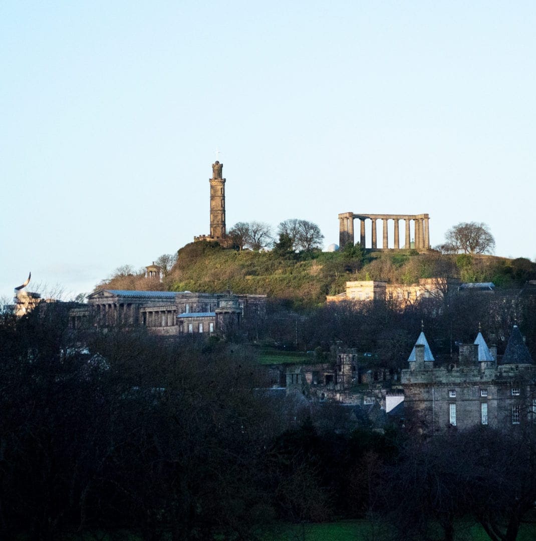 view of Calton Hill with memorials 