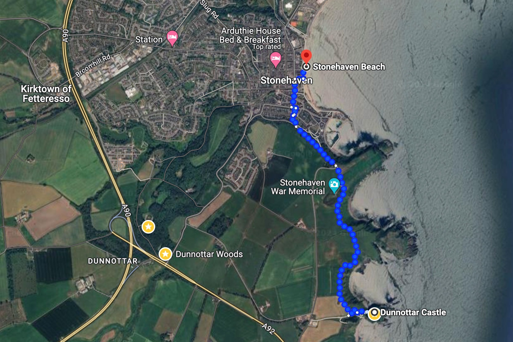 Dunnotar to Stonehaven walk_Google Maps
