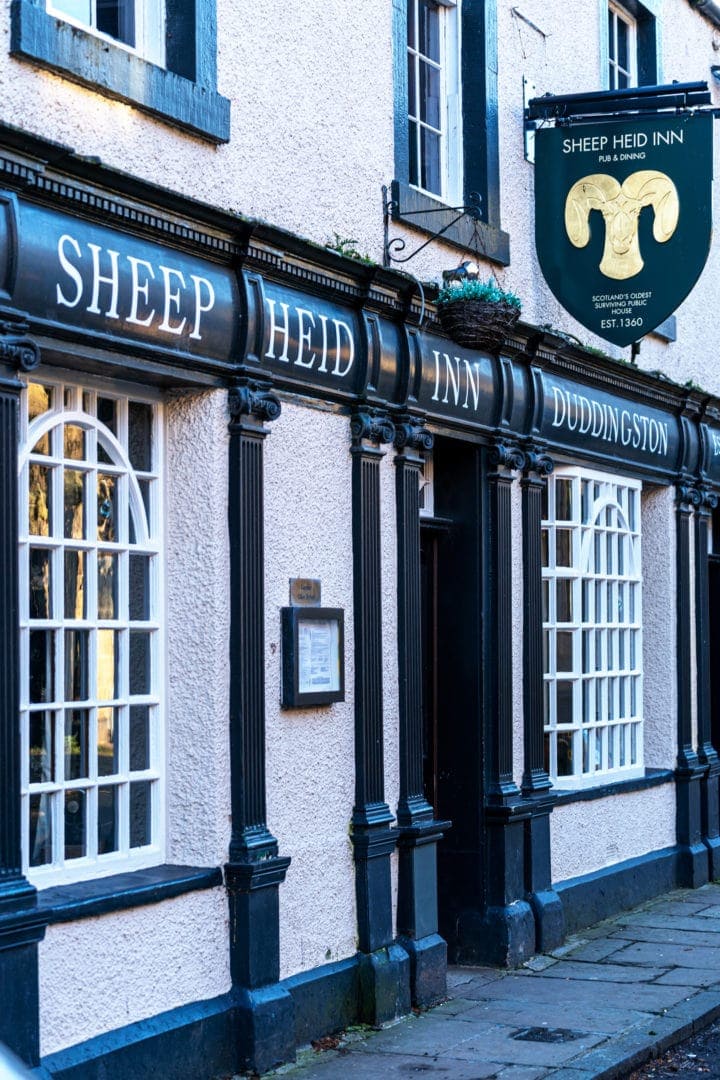 The outside facade of the Sheep Heid inn