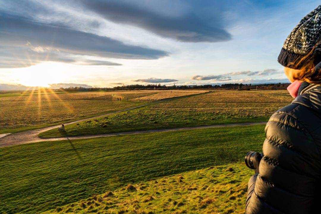 low Sun shining over Culloden Battlefield