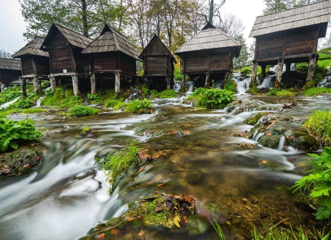 Jajce Wooden Watermills alongside the river