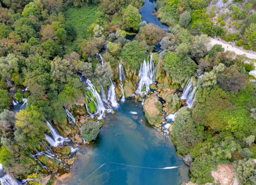 an arc of waterfalls 