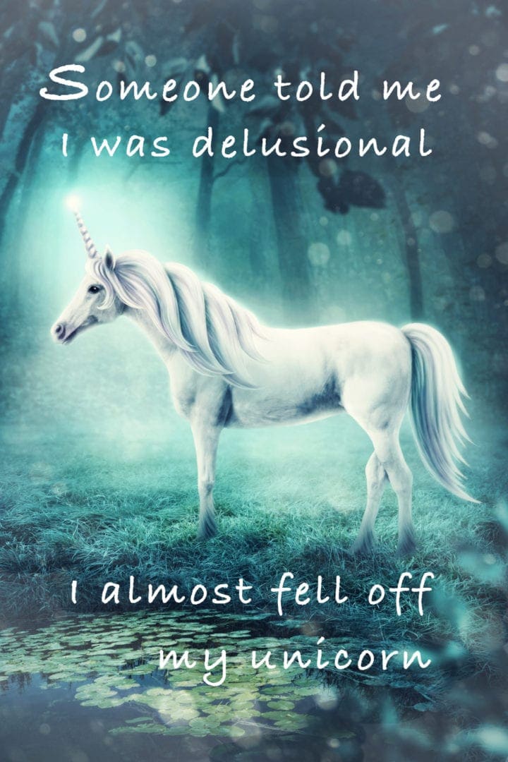 Unicorn quote - Someone told me I was delusional and I almost fell off my unicorn