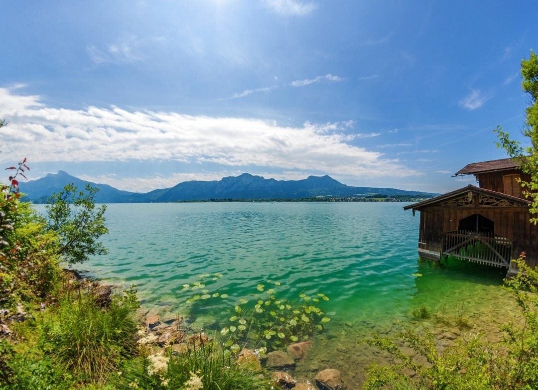 Attersee Lake with mountains in the background