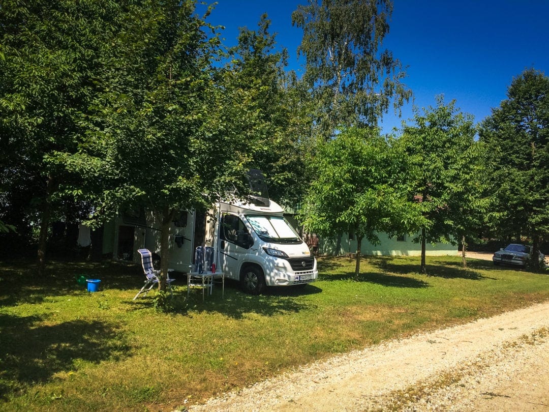 motorhome parked in Ljutomer camperstop on our Slovenia road trip