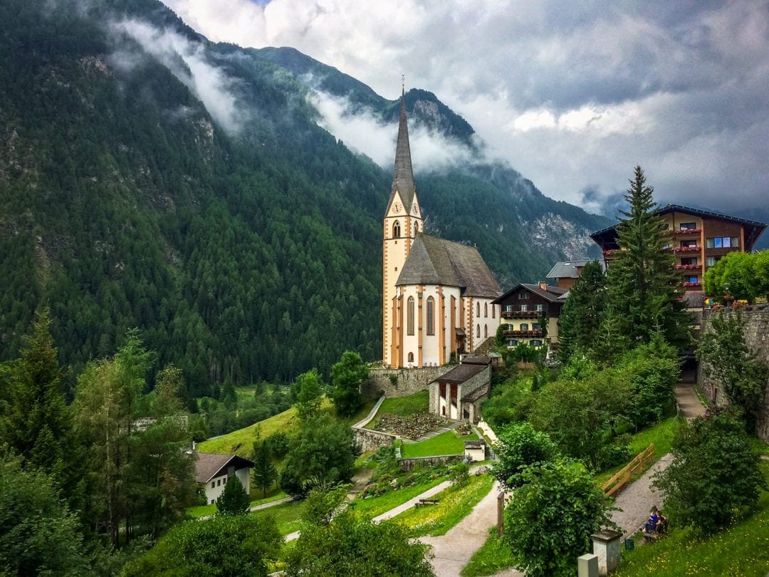 Heiligenblut-am-Grossglockner with St vincent's church  and grossglockner mountain in the background