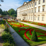 Mirabel Gardens, Salzburg with green lawn with Red flower designs