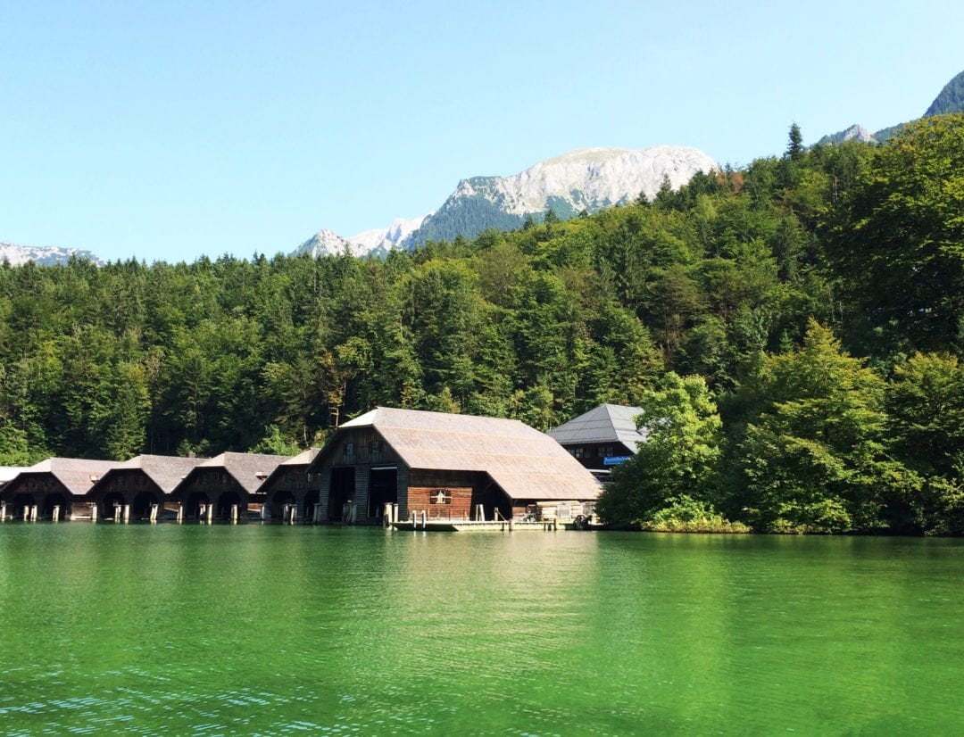 Lake Konigssee huts by water's edge
