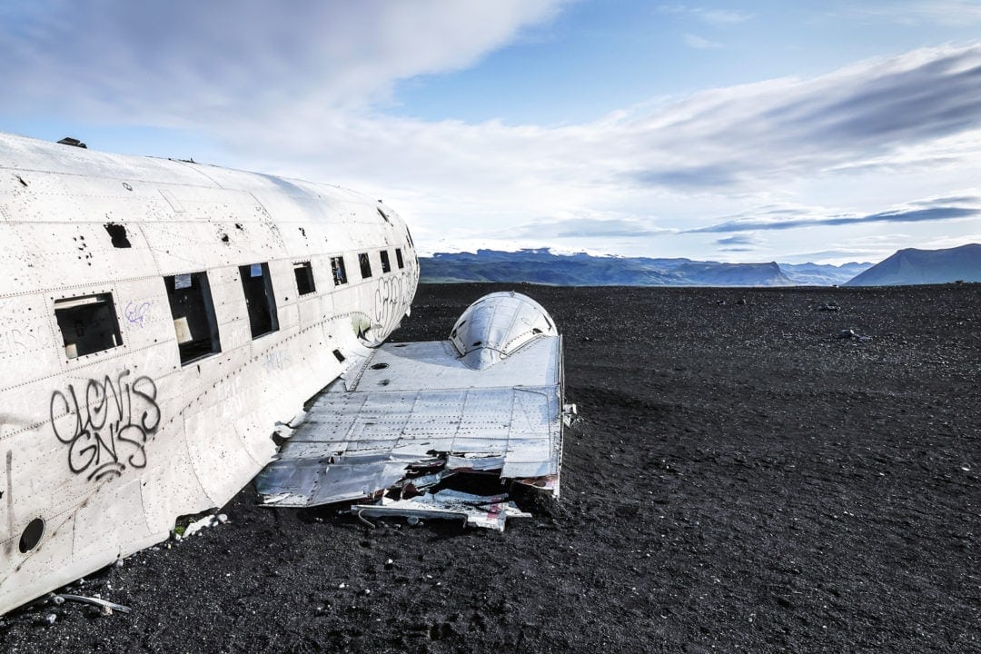 plane wreck on black sands in Iceland