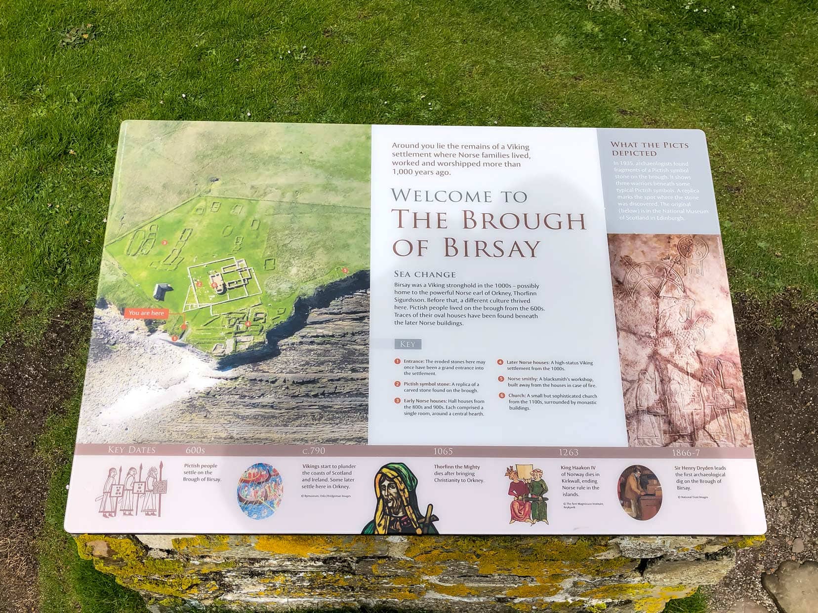 Sign welcoming visitors to the Brough of Birsay 