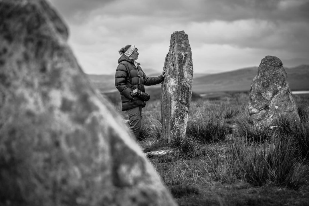 Shelley touching one of the Callanish standing stones