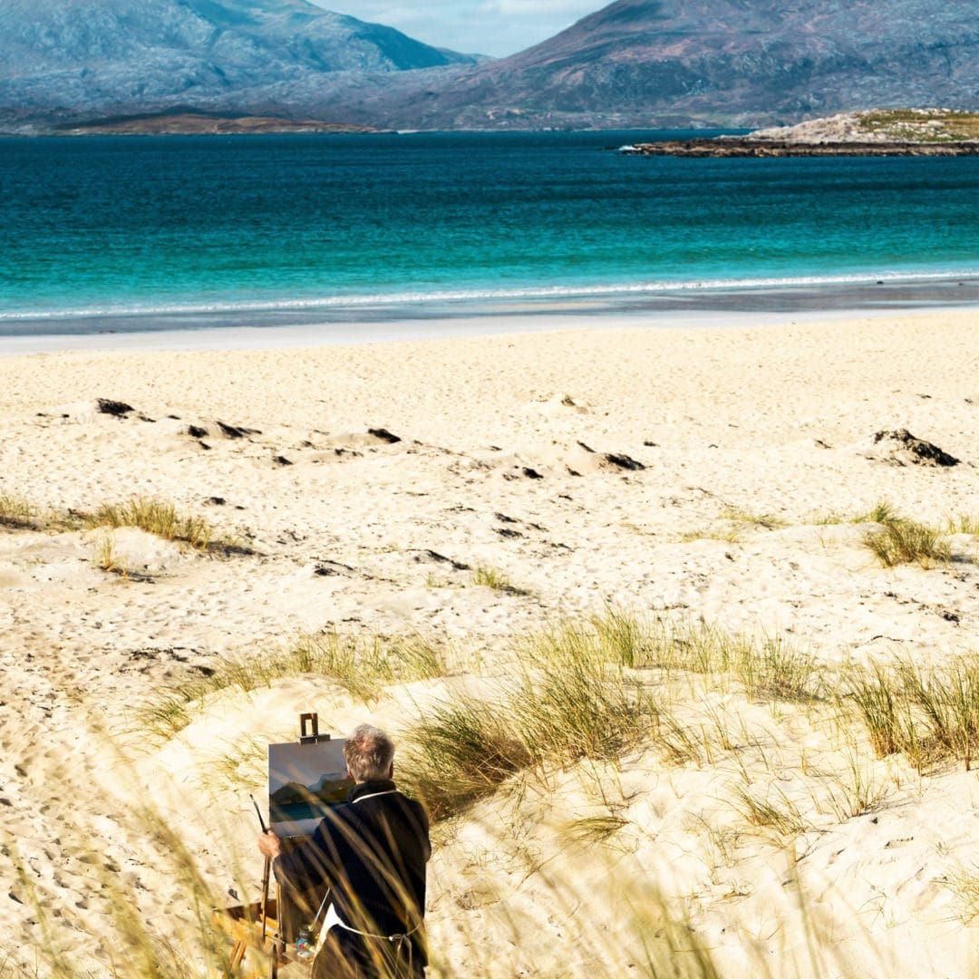 Luskentyre-Beach-with-artist painting the scenery