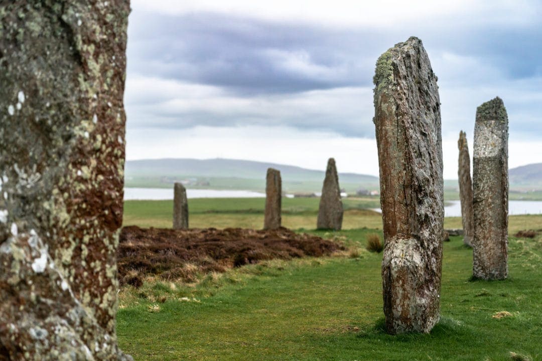 Ring of Brodgar - standing stones in a circle with grass growing around