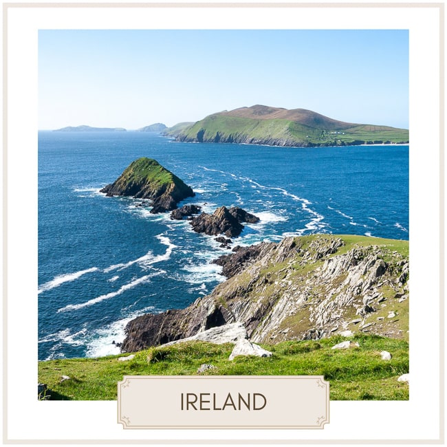 IRELAND destination image of green cliffs and coastal view