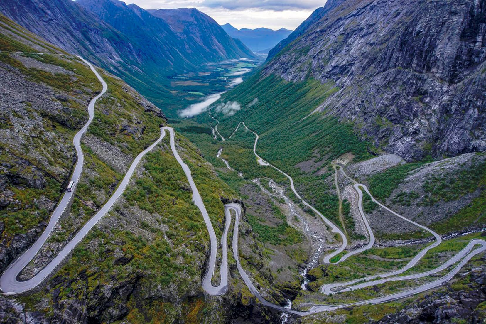 windy road in norway mountains