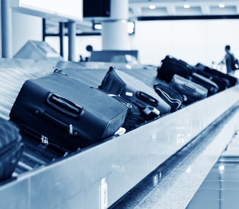 Luggage on airline conveyer belt 